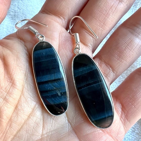 Jewelry - 925 Blue Black Tiger Eye Earrings